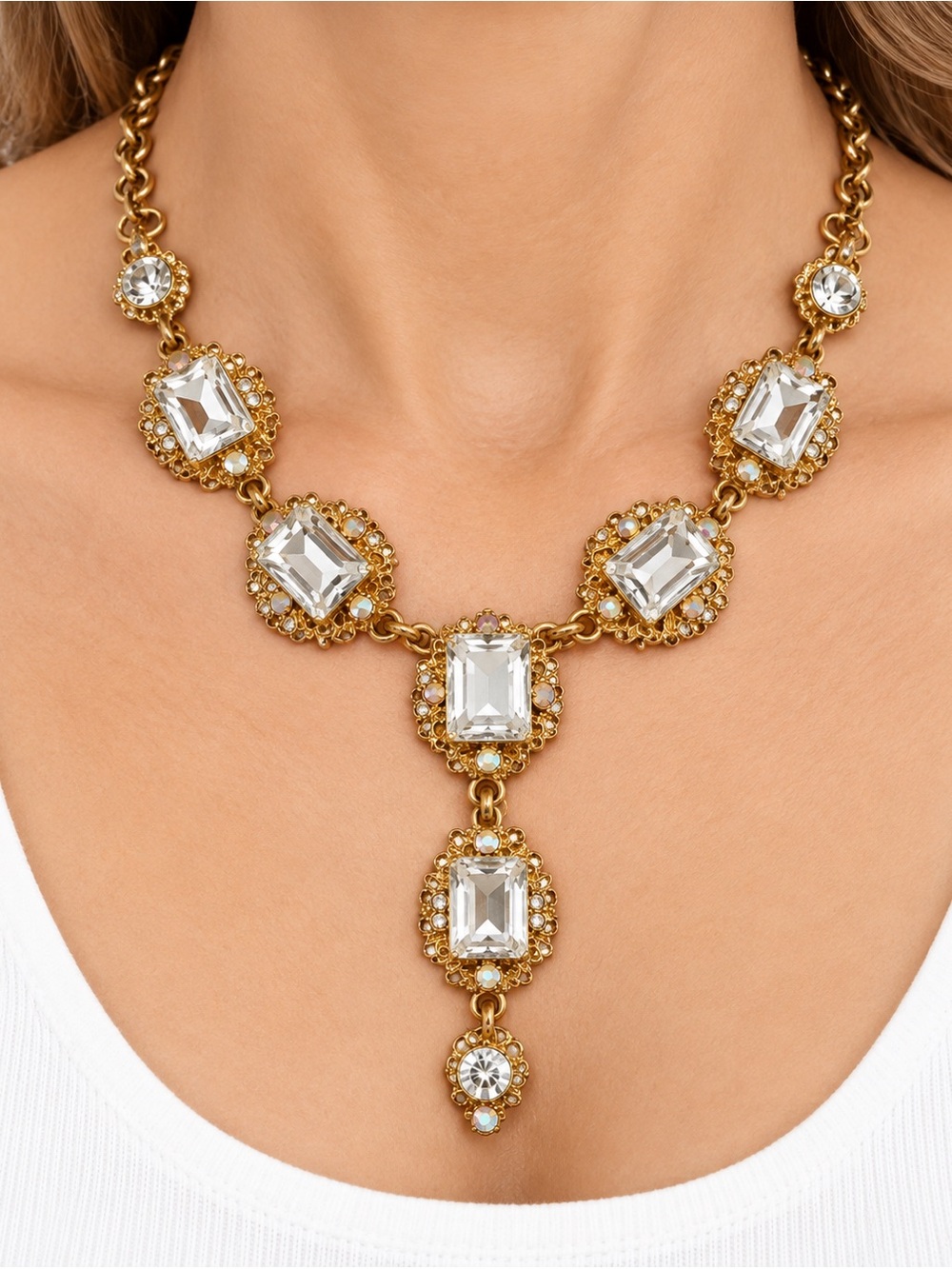 Amrita Singh - Gold-Tone Crystal Statement Necklace in Clear Crystal